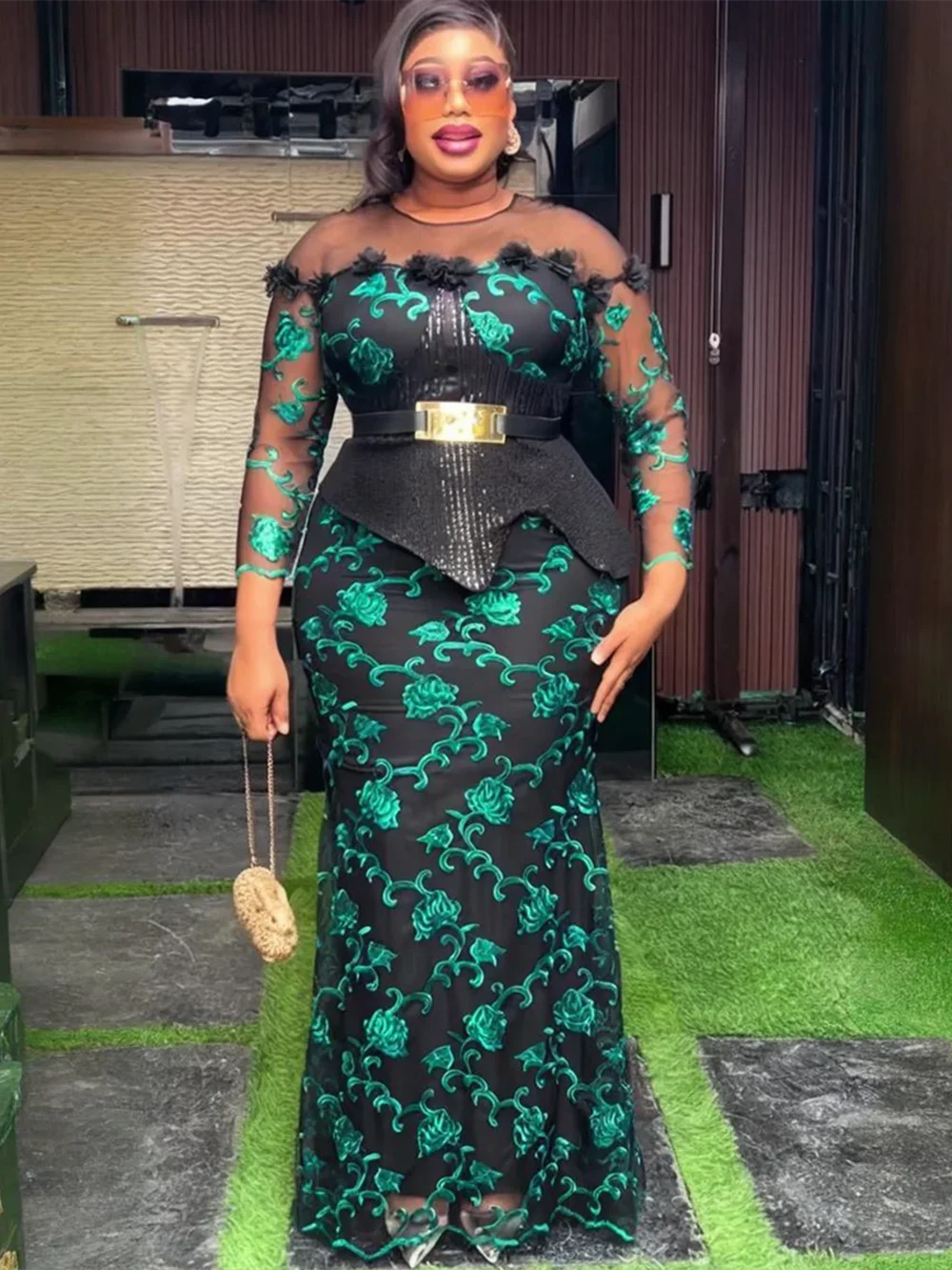 Plus Size African Party Long Dresses for Women 2025 New Luxury Embroidery Sequin Robe Elegant Muslim Wedding Evening Gown